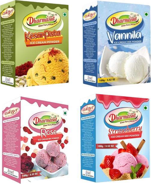 Dharmasut Kesar Pista + Vanilla + Rose + Strawberry Instant Ice Cream Mix Powder 400 g