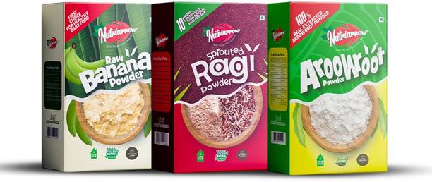 Nutriarrow Family Bundle 200 x 3 | Raw Banana Powder,Sprouted Ragi Powder,Arrowroot Powder 600 g