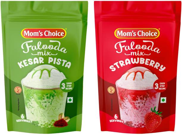 MOM'S CHOICE Instant Falooda Mix Combo – Kesar Pista & Strawberry Flavors 400 g