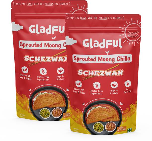 Gladful Sprouted Moong Schezwan Chilla/Dosa Mix, No Maida, Low GI, Vegan, High-Protein 200 g