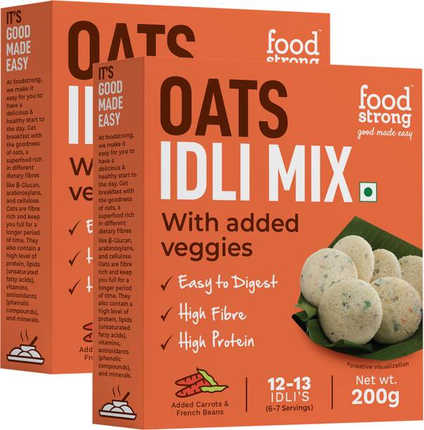 foodstrong Oats Idli Mix, High Fibre & Protein, With Added Carrots & French Beans 400 g