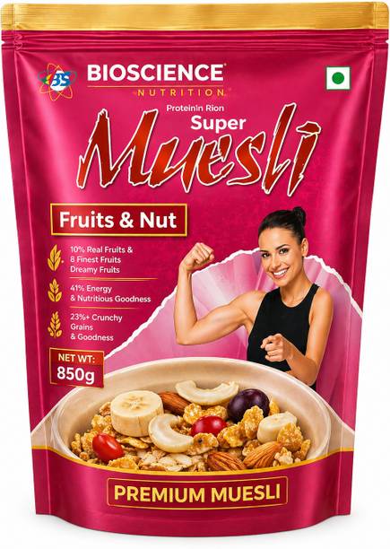 Bioscience Nutrition Premium Fruit & Nut Muesli | High Fiber Healthy Breakfast Cereal | 850GM Pre Workout