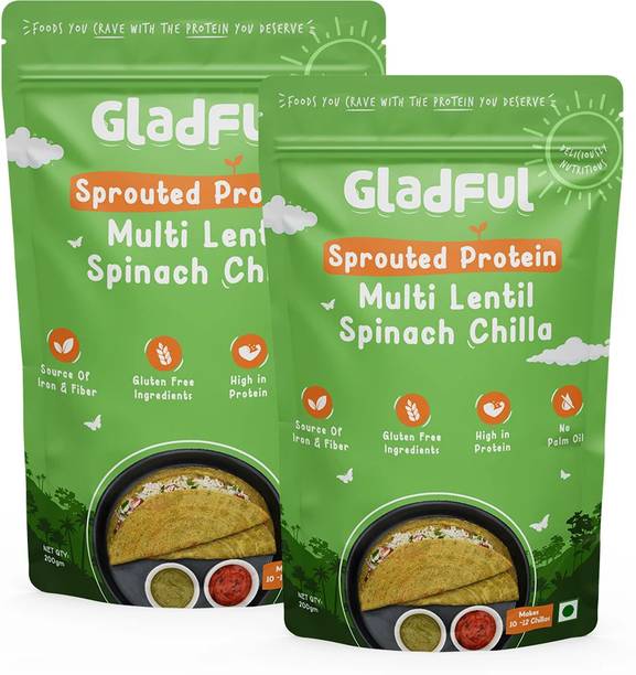 Gladful Spinach Protein Sprouted lentils & millets Instant Chilla - Dosa Mix 400 g
