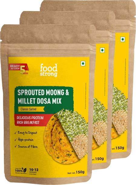 foodstrong Sprouted Moong Dosa Instant Mix with the Goodness of Millets, Classic Salted 450 g