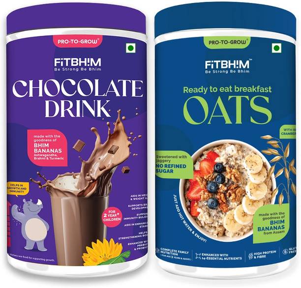 Pro-To-Grow Healthy Nutritional Fitbhim Chocolate Drink & Ready To Eat Instant Oats Combo 500 g