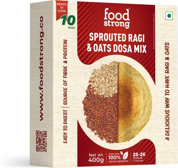 foodstrong Sprouted Ragi & Oats Dosa Mix, Source of Fibre & Protein, Ready to cook mix, 400 g