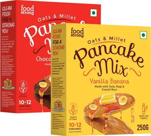 foodstrong Oats and Millets Vanilla Banana & Chocolate Banana Pancake Mix Combo Pack of 2, 500 g