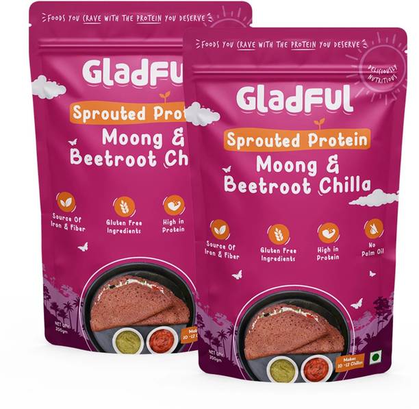 Gladful Beetroot Protein Sprouted lentils Instant Chilla Dosa Mix 400 g