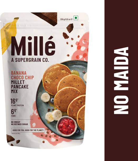 Millé: A Supergrain Co. NO MAIDA Banana Choco-Chip Millet Pancake, Low Sugar, High Plant Protein 250 g