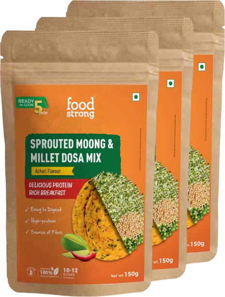 foodstrong Sprouted Moong Dosa Instant Mix with the Goodness of Millets, Achari 450 g