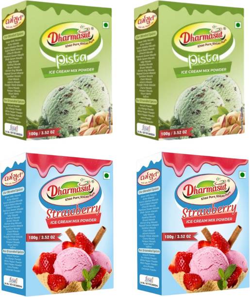 Dharmasut 2 Pista + 2 Strawberry Instant Ice Cream Mix Powder | 100g Each | 400 g