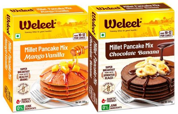 Weleet Millet Pancake Mix Combo | Mango Vanilla & Chocolate Banana Flavour, Gluten Free 400 g
