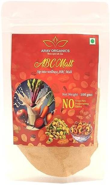 Arav Organics ABC Malt Powder | Vitamin-Rich Immunity Booster | No Artificial Additives, 100 g