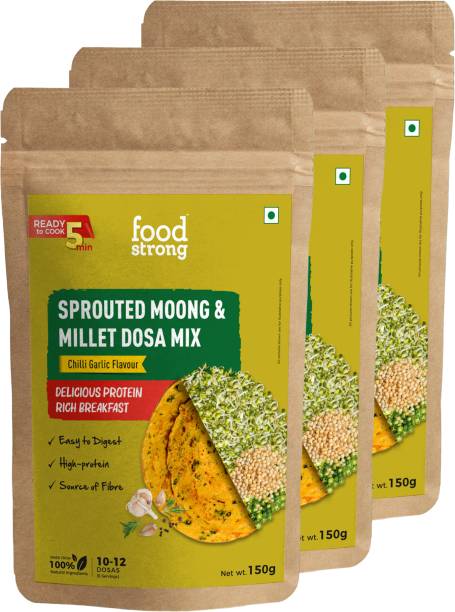 foodstrong Sprouted Moong Dosa Instant Mix with the Goodness of Millets, Chilli Garlic 450 g