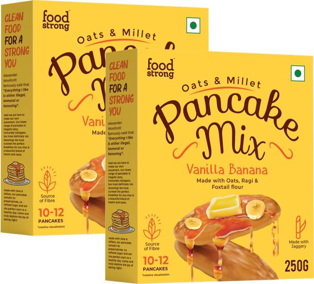 foodstrong Oats and Millets Vanilla Banana Pancake Mix, Eggless Instant Mix, Pack of 2, 500 g