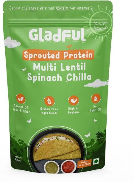 Gladful Spinach Protein Sprouted lentils & millets Instant Chilla - Dosa Mix 200 g