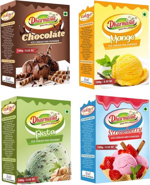 Dharmasut Chocolate + Mango + Pista + Strawberry Instant Ice cream Premix Powder 400 g