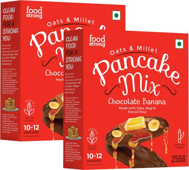 foodstrong Oats and Millets Chocolate Banana Pancake Mix, Eggless Instant Mix, Pack of 2, 500 g
