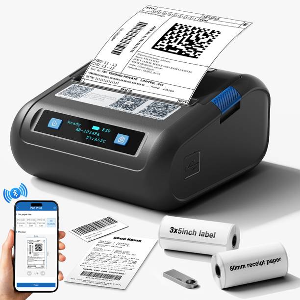 HiRobot Portable 3Inch Thermal Label Printer+80mm Receipt Printer 2in1, Adjustable Size Thermal Receipt Printer