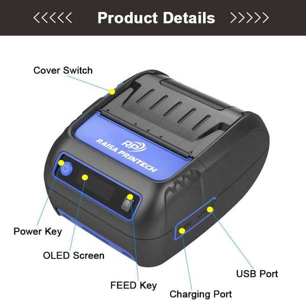 RAISA PRINTECH Receipt Printech All In One Receipt/ Label Printer with 1200mAh/ 7.4V Battery Thermal Receipt Printer