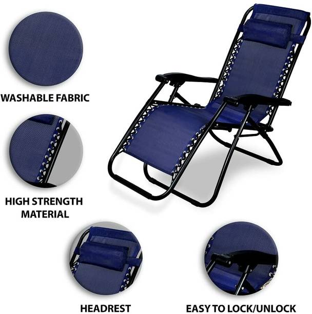 GRACIOUS MART Chair with Pillow for Poolside, Yard (Black, Stainless Steel) Solid Wood Outdoor Chair