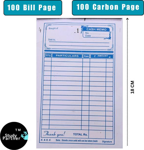 S P EDUCAATION Cash Memo 100 +100 Pages ( 18X11 CM ) BILL BOOK WITH CARBON PAGE 100-Part with numbring