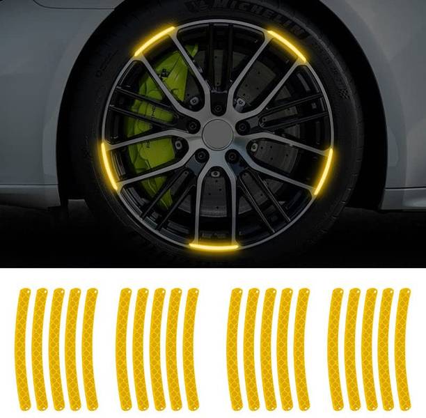 Rhtdm 20 pcs Rim Stickers Night Reflective Tape Warning Sticker for Decoration 7 mm x 0.09 m Yellow Reflective Tape
