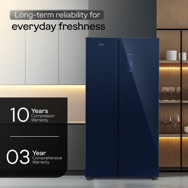 Godrej 600 L Frost Free Side by Side 3 Star Refrigerator  with Smart Convertible AI Powered 3 Intelligent Modes Glass Door Digital Touch Panel Inverter