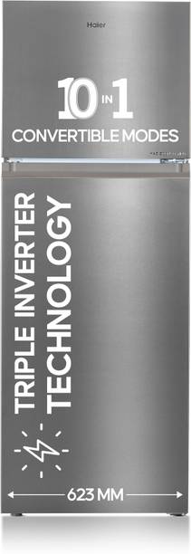 Haier 328 L Frost Free Double Door 3 Star Convertible Refrigerator  with Convertible 14-in-1,1 hour Icing Inox Steel, HEF-333TS-P