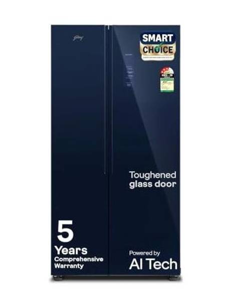 Godrej 600 L Frost Free Side by Side 3 Star Refrigerator  with Smart Convertible AI Powered 3 Intelligent Modes Glass Door Digital Touch Panel Inverter