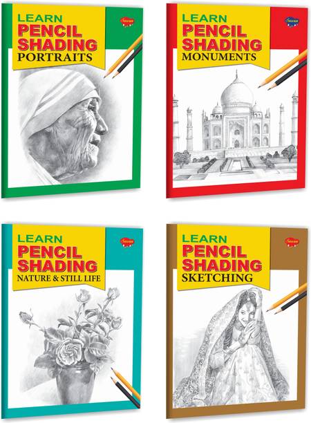 Learn Pencil Shading Portraits, Monuments, Nature & Still Life And Sketching Books For Kids : Sketching And Shading Books For Kids, Sketching Books For Kids, Learn To Draw Books | Gift Pack Of 4 Pencil Shading And Sketching Books For Kids