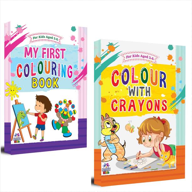My First Colouring Book For Kids + Colour With Crayons - Perfect Gift To Children, Drawing And Coloring Activity, Animal, Flowers, Transport, For 3-6 Year Old Children (Set Of 2 Colouring Book)