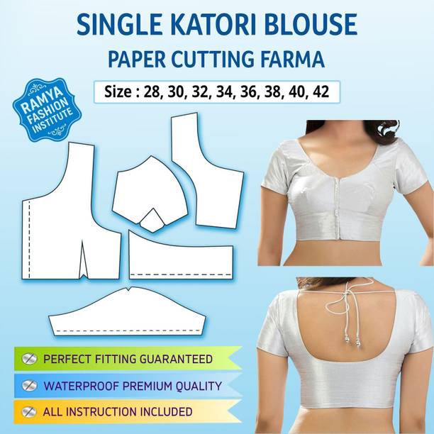 Single Katori Blouse Paper Cutting Pattern Farma - Professional Tailoring Pattern For Blouse Cutting | White Color | Waterproof | Laminated Fabric | Durable | Size - 28 To 42