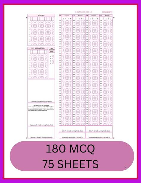 OMR Sheets For Practise NEET Exam , 200 MCQ 50 SHEETS With NTA Latest NMC Pattern,Ssc Gd,Mock Test Practice & Exam Preparation-Pack Of 50 Sheets
