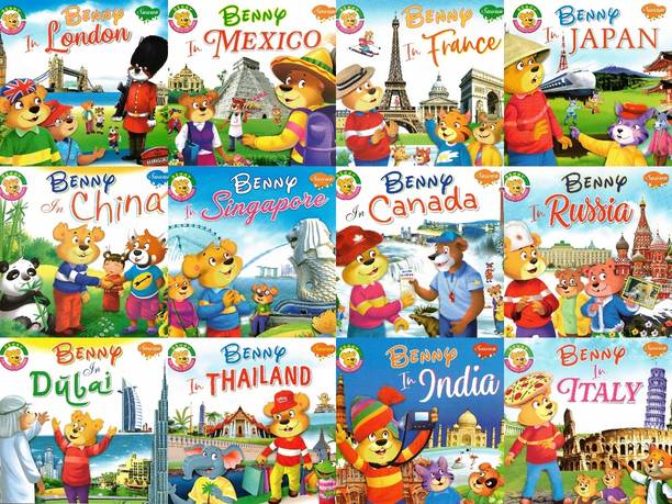 Benny Around The World – Set Of 12 Books | Travel Adventures Of Benny In London, Japan, India & More | Sawan Illustrated Kids Geography Series