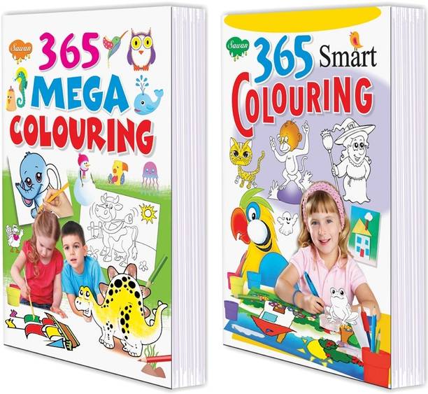 365 Smart Colouring and Mega Colouring for kids : Coloring with fun books, Mega colouring books for kids, Children's creative coloring books for kids, Drawing books for kids | Gift pack of 2 colouring books for kids