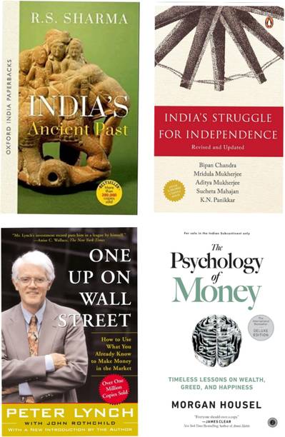 Pack Of 4 Books India's Ancient Past, India's Struggle For Independence 1857-1947, One Up On Wall Street - Stock Market, The Psychology Of Money