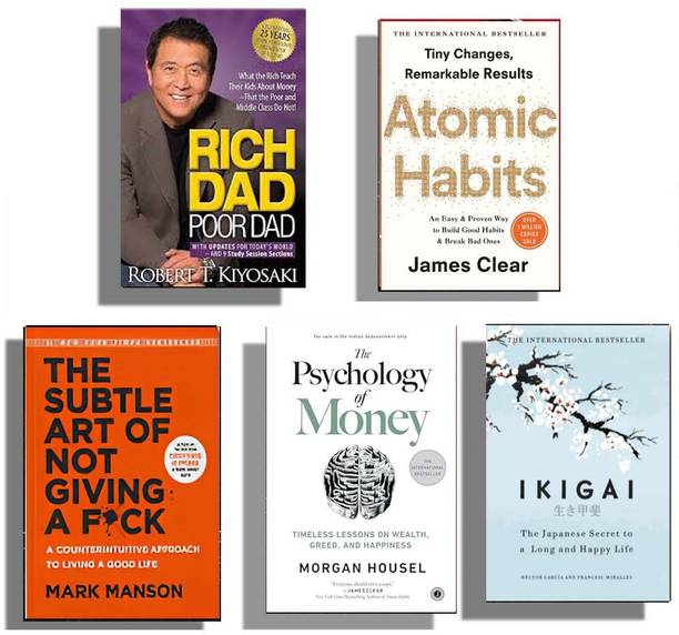 AyazBooks Combo:- Rich Dad Poor Dad & Atomic Habit & The Subtle Art Of Not Giving Fu** & The Psychology Of Money & Ikigai ( English Pack 5)