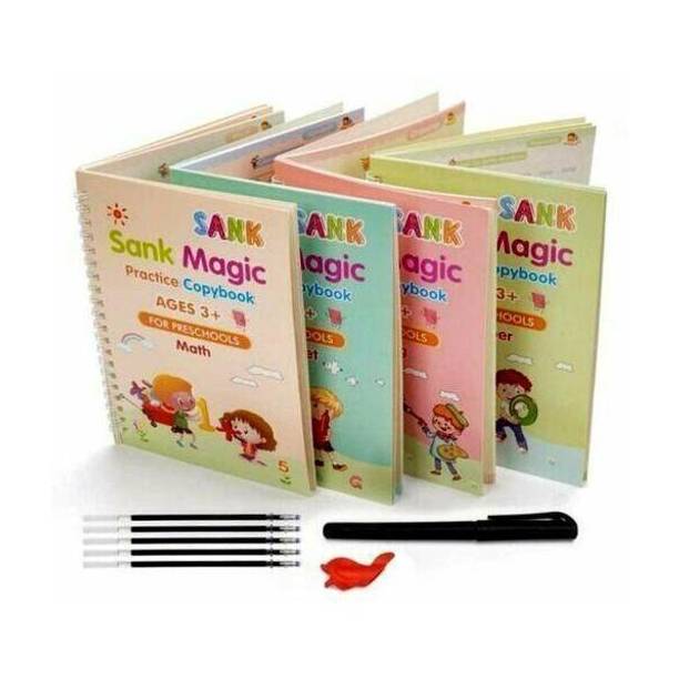 Magic Practice Copybook For Kids, 4 Pack Comfy Kid Handwriting Book Set For Preschoolers, Lifepigment Copybook, Reusable Calligraphy Tracing Workbook With Pen & Aid Pen Grip Notebooks