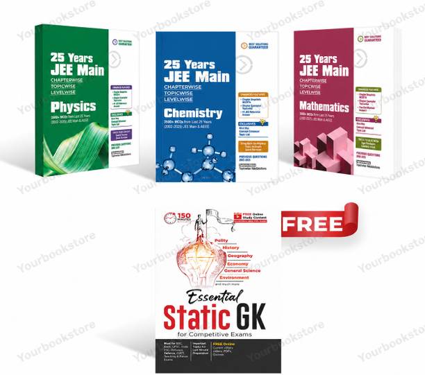 Combo Of 25 Years JEE Main Physics, Chemistry & Mathematics | Chapterwise Topicwise Levelwise 3500+ MCQs (2026–2002) For JEE Main & AIEEE | With Free Static GK Book