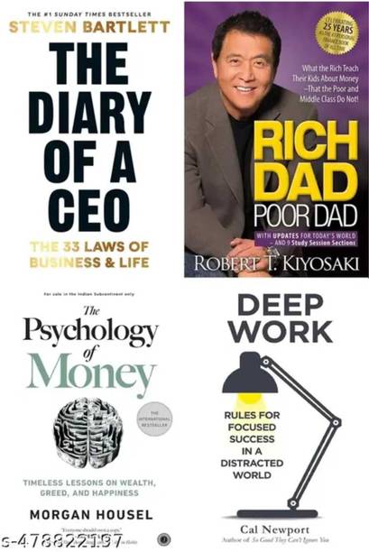 The Diary Of A CEO + Rich Dad Poor Dad + The Psychology Of M0ney + Deep Work {English Paperback} (4 Books Combo )