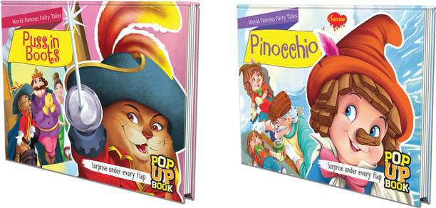 Set Of 2 POP UP Books World Famous Fairy Tales | Pinocchio And Puss In Boots| Two Books, One Fantasy: A Fairy Tale Set"