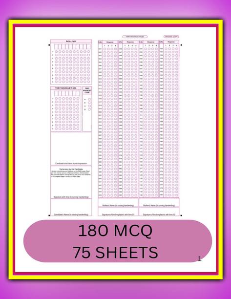 OMR Sheets For Practise NEET Exam , 200 MCQ 75 SHEETS With NTA Latest NMC Pattern,SSC MTS,Mock Test Practice & Exam Preparation-Pack Of 75 Sheets