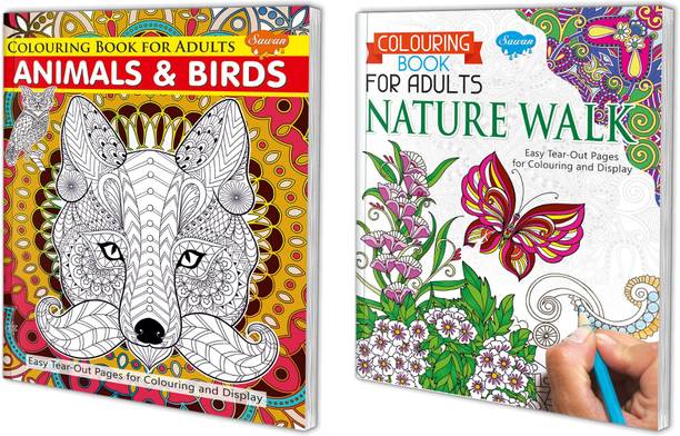 Sawan Present Set Of 2 Books | Adult Colouring Book | Colouring Book For Adults Animals & Birds Colouring Book For Adults Nature Walk