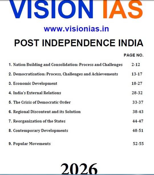 Vision IAS GS Foundation Post Independence India Printed Notes (2026 Edition)