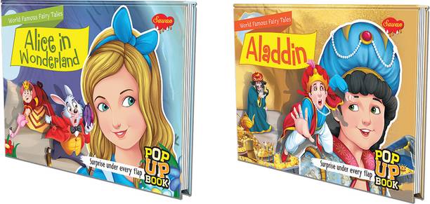 Aladdin and Alice in Wonderland World Famous Fairy Tales : Kid's popup book of fairy tales, Children's pop-up storybook, Famous fairy tales for kids | Pack of 2 pop-up books