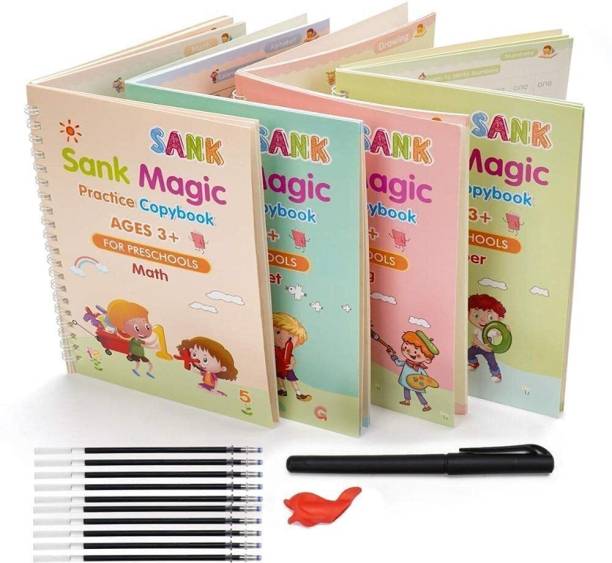 Sank Magic Books For Kids With 10 Refills And 1 Pen And Erasable 4 Set Of Practicing, Handwriting, Reusable Copy Book