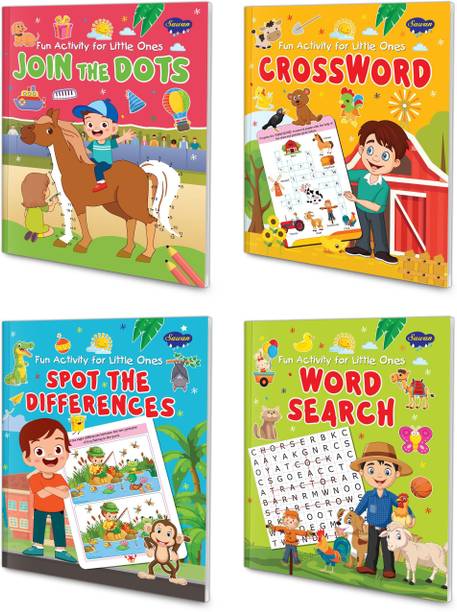 Word Search, Crossword, Join The Dots And Spot The Differences Activity Book For Kids : Fun Activity For Kids, Educational Fun Book, Early Learning Book | Pack Of 4 Books