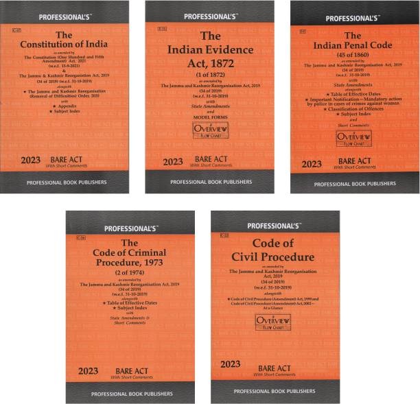Combo Of 5 Books The Constitution Of India , The Indian Penal Code ,The Evidence Act 1872, The Code Of Criminal Procedure 1973, The Code Of Civil Procedure 1908 Bare Act With State Amendments And Short Comments (Paperback In English By Professional)