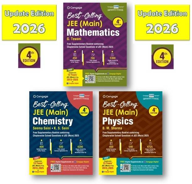 Cengage - Best Selling JEE Main Physics + Chemistry + Maths - [Set Of 3 Books ] With Supplementray Booklet - 4th Edition. - With 13 Years Solved Papers On Digital - For 2026 JEE Mains Exam